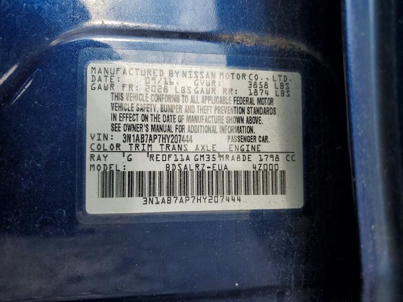 Aukcja sprzedaży 2017 Nissan Sentra, vin: 3N1AB7AP7HY207444, numer aukcji: 50251706