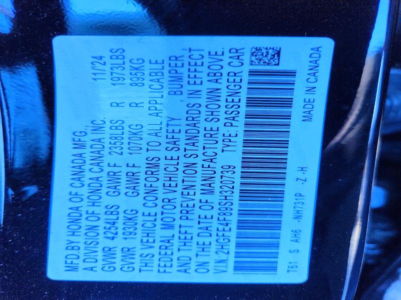 Aukcja sprzedaży 2025 Honda Civic, vin: 2HGFE4F89SH320739, numer aukcji: 50744466