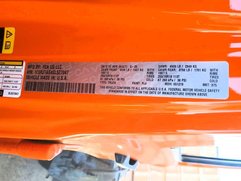 Продажа на аукционе авто 2025 Jeep Gladiator, vin: 1C6RJTAG4SL527047, номер лота: 50614796