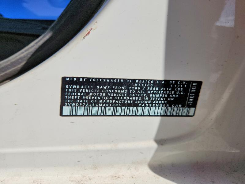 50815756 :رقم المزاد ، 3VWDP7AJ5CM351885 vin ، 2012 Volkswagen Jetta مزاد بيع