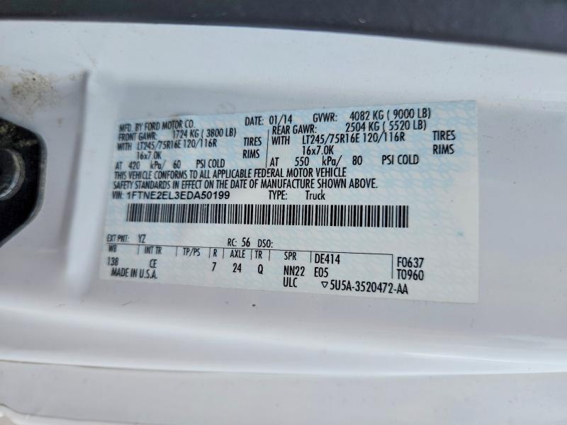 50655436 :رقم المزاد ، 1FTNE2EL3EDA50199 vin ، 2014 Ford Econoline مزاد بيع