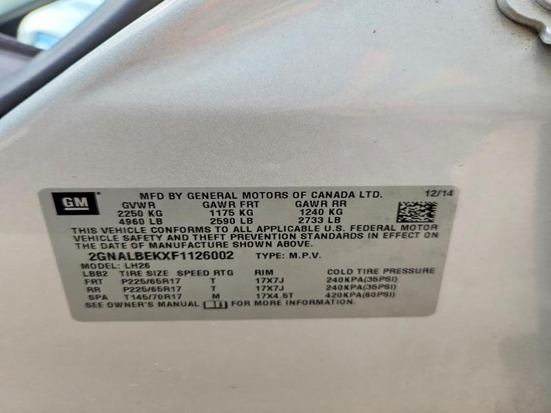 Продаж на аукціоні авто 2015 Chevrolet Equinox, vin: 2GNALBEKXF1126002, номер лоту: 50811886