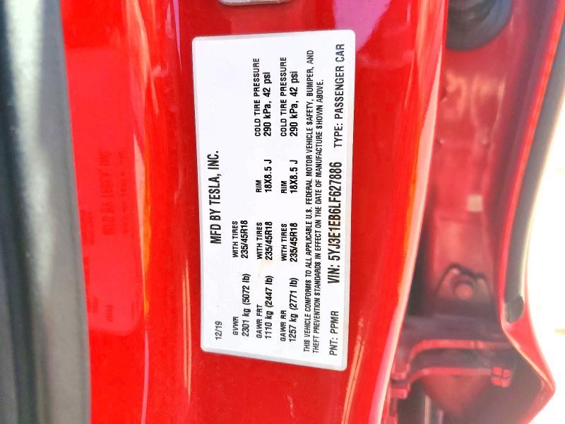 Продаж на аукціоні авто 2020 Tesla Model 3, vin: 5YJ3E1EB6LF627886, номер лоту: 48780456