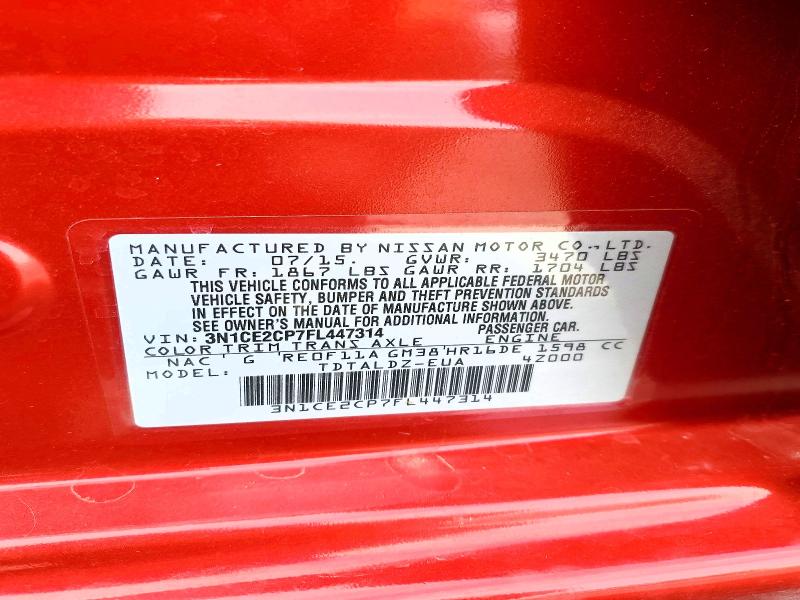 49634656 :رقم المزاد ، 3N1CE2CP7FL447314 vin ، 2015 Nissan Versa Note مزاد بيع