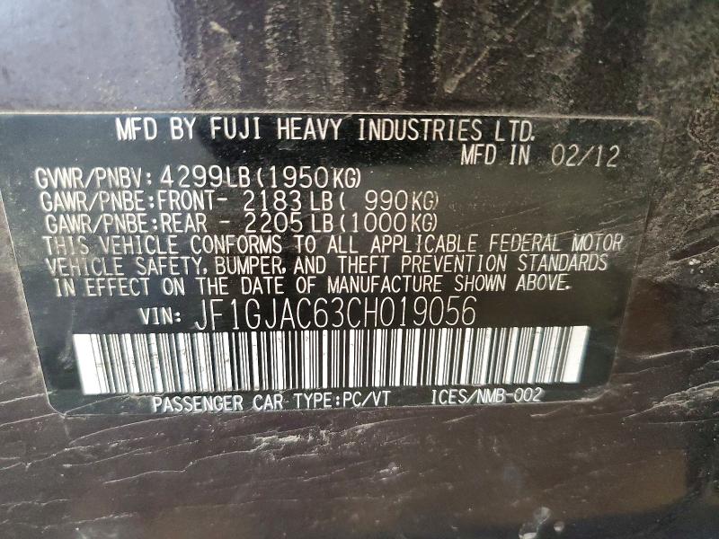 2012 Subaru Impreza მანქანა იყიდება აუქციონზე, vin: JF1GJAC63CH019056, აუქციონის ნომერი: 49248546