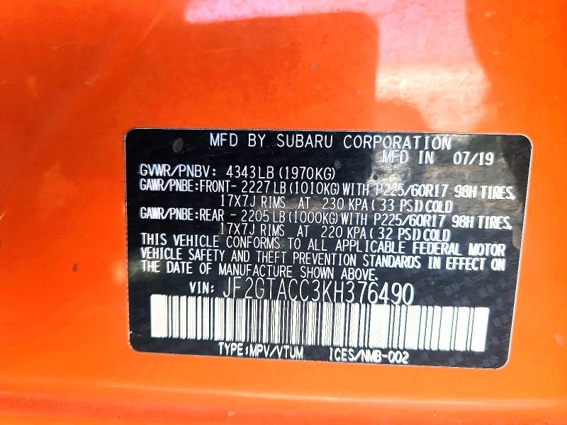 Aukcja sprzedaży 2019 Subaru Crosstrek, vin: JF2GTACC3KH376490, numer aukcji: 50432306