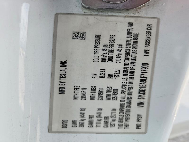 Продажа на аукционе авто 2020 Tesla Model 3, vin: 5YJ3E1EA9LF717900, номер лота: 50837276