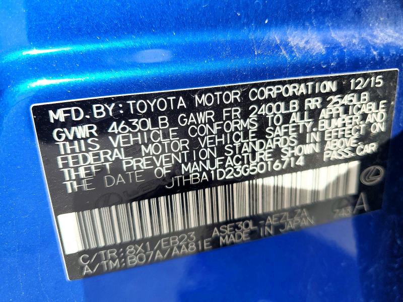 Aukcja sprzedaży 2016 Lexus Is 200t, vin: JTHBA1D23G5016714, numer aukcji: 49494256