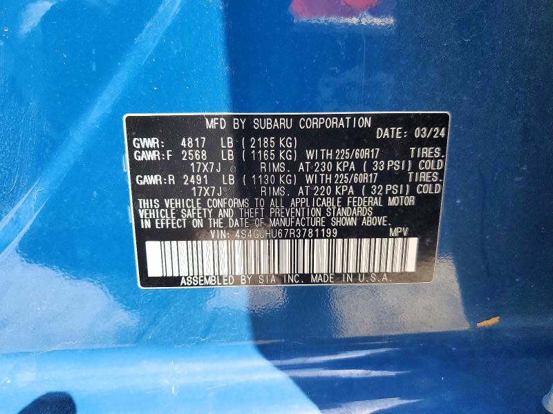 50599286 :رقم المزاد ، 4S4GUHU67R3781199 vin ، 2024 Subaru Crosstrek مزاد بيع