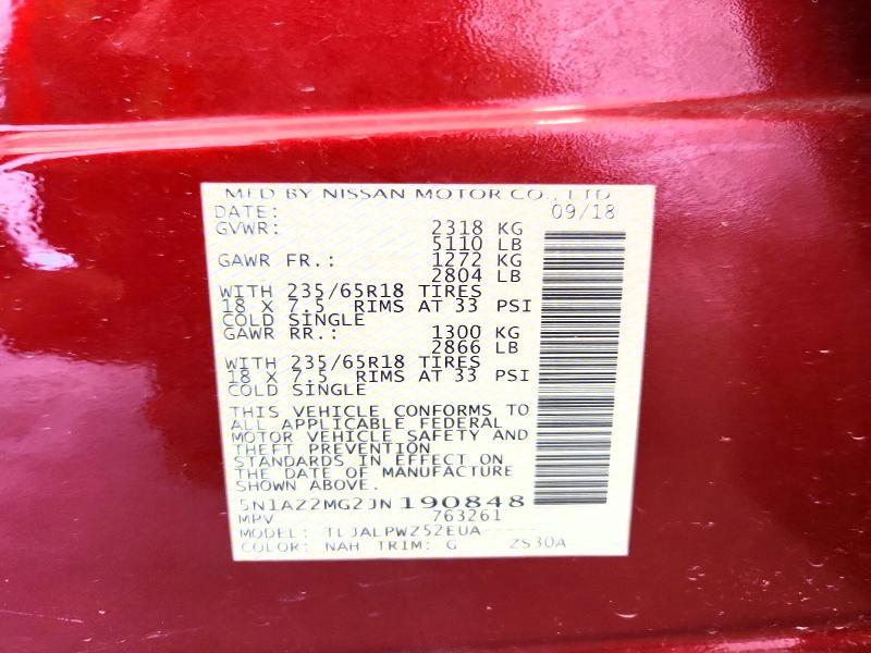 48215606 :رقم المزاد ، 5N1AZ2MG2JN190848 vin ، 2018 Nissan Murano مزاد بيع