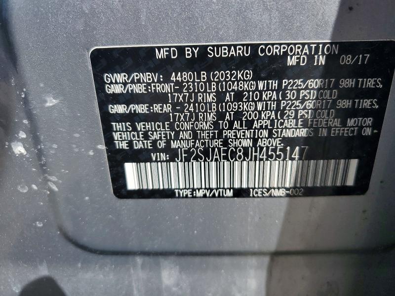 Продажа на аукционе авто 2018 Subaru Forester, vin: JF2SJAEC8JH455147, номер лота: 50308136