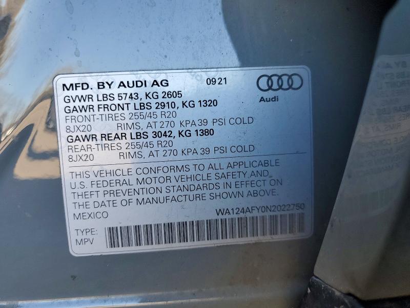 48941476 :رقم المزاد ، WA124AFY0N2022750 vin ، 2022 Audi Sq5 مزاد بيع
