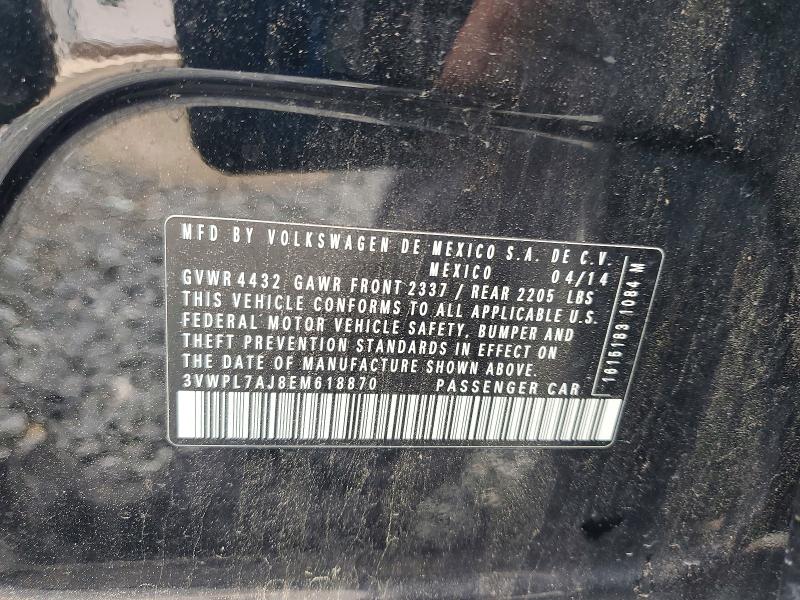 41630566 :رقم المزاد ، 3VWPL7AJ8EM618870 vin ، 2014 Volkswagen Jetta مزاد بيع