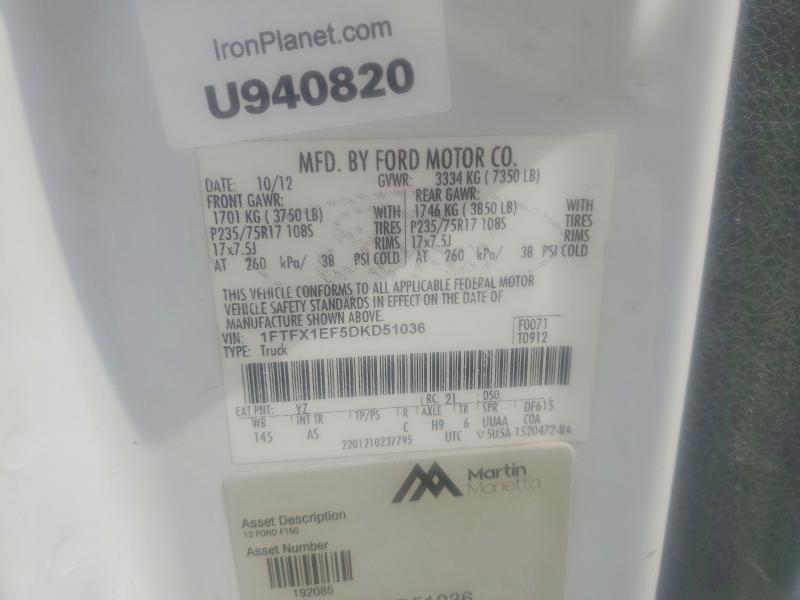 Продаж на аукціоні авто 2013 Ford F150, vin: 1FTFX1EF5DKD51036, номер лоту: 48636646