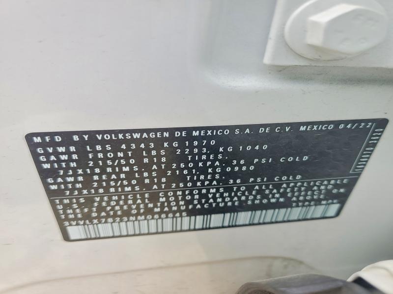 Auction sale of the 2022 Volkswagen Taos, vin: 3VVLX7B23NM066645, lot number: 48946926