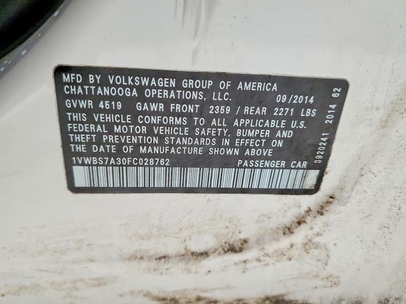 Aukcja sprzedaży 2015 Volkswagen Passat, vin: 1VWBS7A30FC028762, numer aukcji: 51498566