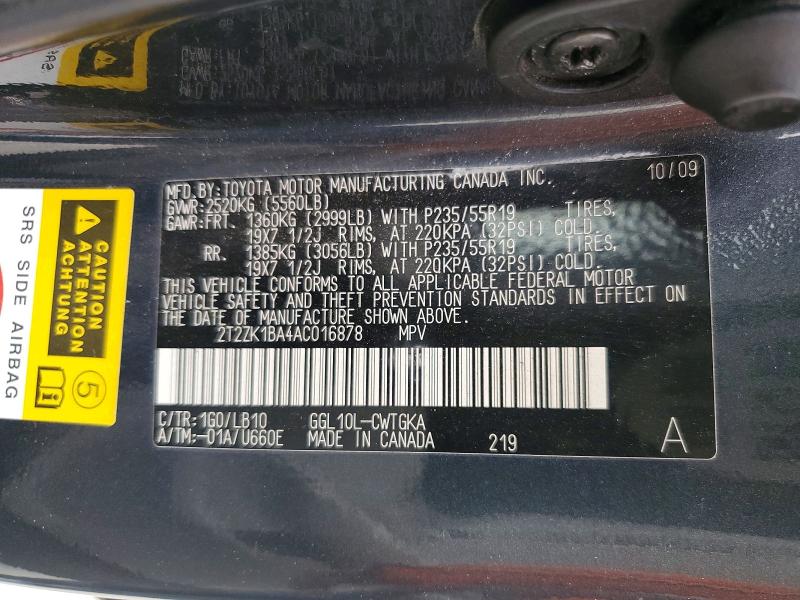 Aukcja sprzedaży 2010 Lexus Rx 350, vin: 2T2ZK1BA4AC016878, numer aukcji: 51204306