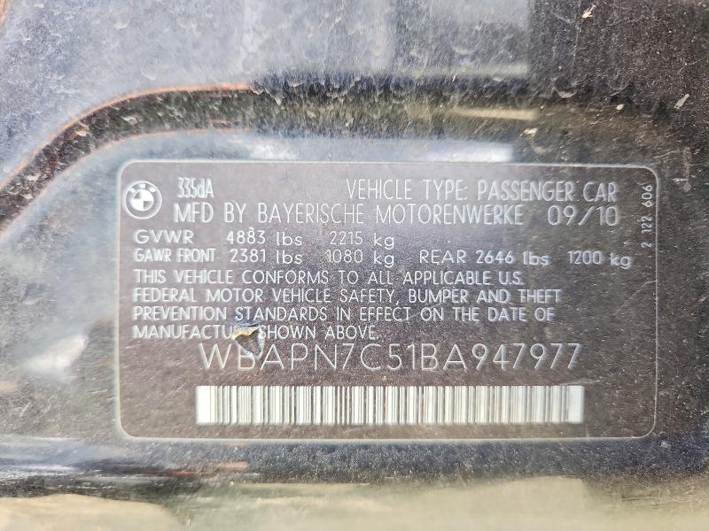 Auction sale of the 2011 Bmw 335, vin: WBAPN7C51BA947977, lot number: 50969586