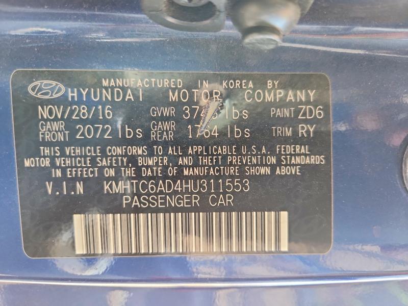 Продаж на аукціоні авто 2017 Hyundai Veloster, vin: KMHTC6AD4HU311553, номер лоту: 49502436