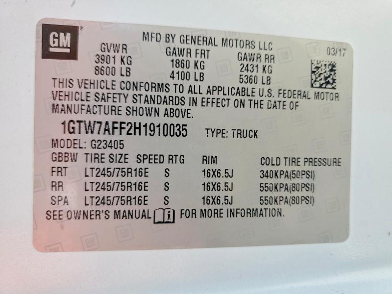 47552176 :رقم المزاد ، 1GTW7AFF2H1910035 vin ، 2017 Gmc Savana مزاد بيع