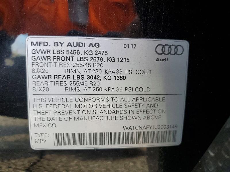 Продаж на аукціоні авто 2018 Audi Q5, vin: WA1CNAFY1J2003149, номер лоту: 47822806