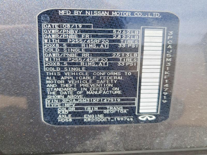 Aukcja sprzedaży 2019 Infiniti Qx50, vin: 3PCAJ5M31KF147919, numer aukcji: 51124316