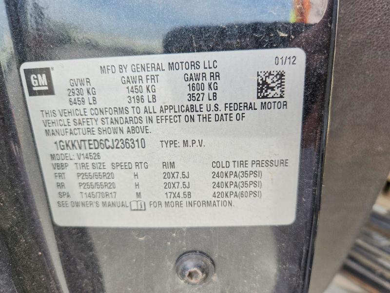51090986 :رقم المزاد ، 1GKKVTED6CJ236310 vin ، 2012 Gmc Acadia مزاد بيع