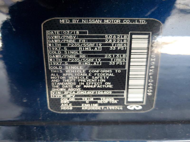 Aukcja sprzedaży 2019 Infiniti Qx50, vin: 3PCAJ5M34KF106409, numer aukcji: 51853976