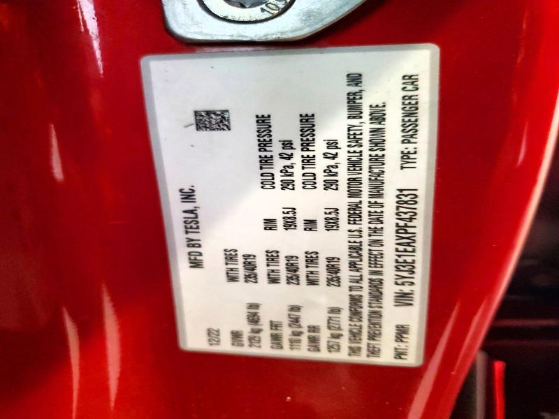 51817976 :رقم المزاد ، 5YJ3E1EAXPF437831 vin ، 2023 Tesla Model 3 مزاد بيع