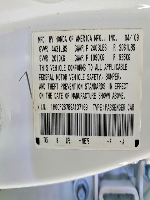 Продаж на аукціоні авто 2009 Honda Accord, vin: 1HGCP26789A137169, номер лоту: 48870046