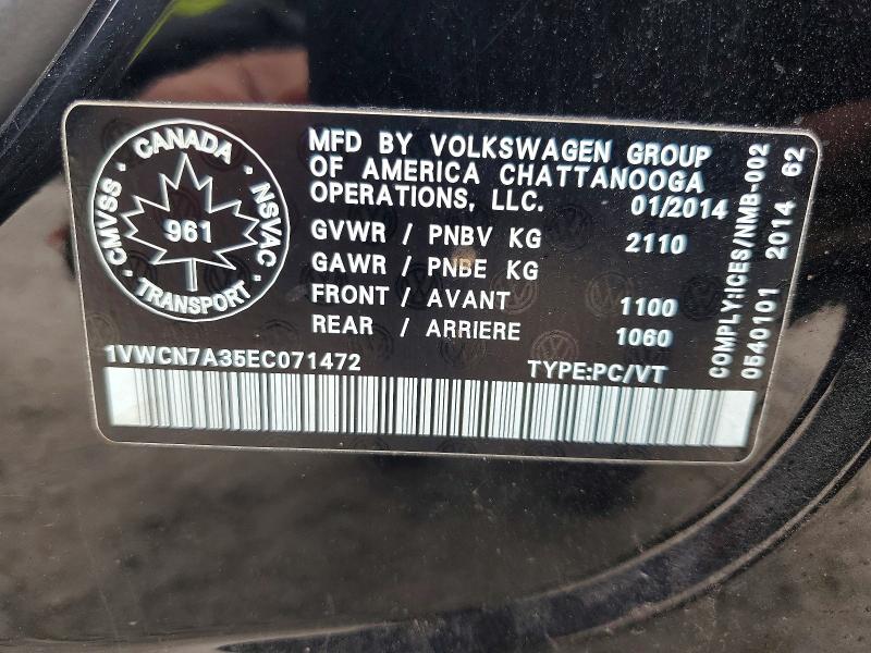 Aukcja sprzedaży 2014 Volkswagen Passat, vin: 1VWCN7A35EC071472, numer aukcji: 51825346