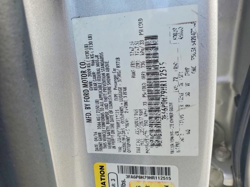 2017 Ford Fusion მანქანა იყიდება აუქციონზე, vin: 3FA6P0H79HR112515, აუქციონის ნომერი: 50585376