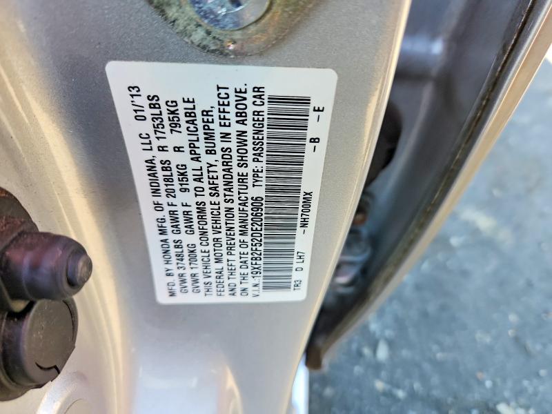 Auction sale of the 2013 Honda Civic, vin: 19XFB2F52DE206906, lot number: 48652966