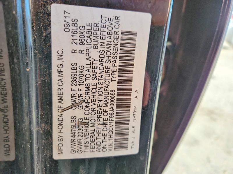 51277996 :رقم المزاد ، 1HGCV1F96JA000558 vin ، 2018 Honda Accord مزاد بيع