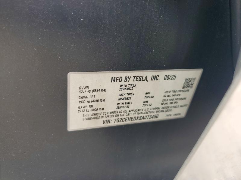 48161596 :رقم المزاد ، 7G2CEHEDXSA073450 vin ، 2025 Tesla Cybertruck مزاد بيع