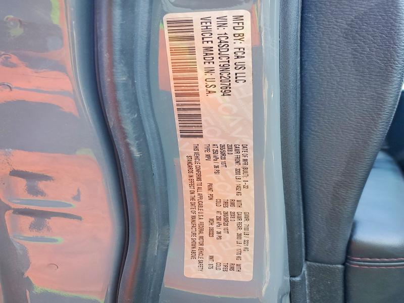 49107966 :رقم المزاد ، 1C4SDJCT9NC207694 vin ، 2022 Dodge Durango مزاد بيع
