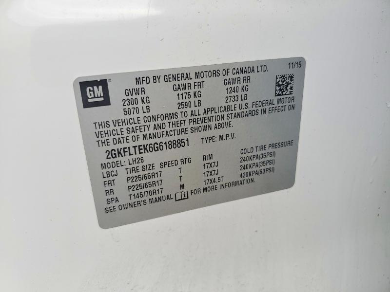 Aukcja sprzedaży 2016 Gmc Terrain, vin: 2GKFLTEK6G6188851, numer aukcji: 49857076