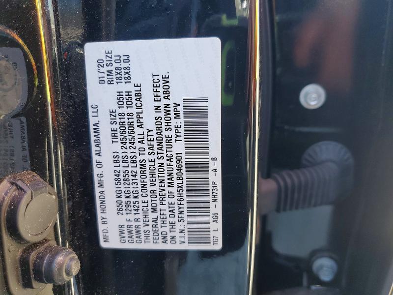50520286 :رقم المزاد ، 5FNYF6H5XLB046901 vin ، 2020 Honda Pilot مزاد بيع