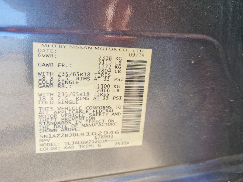 2020 Nissan Murano მანქანა იყიდება აუქციონზე, vin: 5N1AZ2BJ0LN102946, აუქციონის ნომერი: 48544846