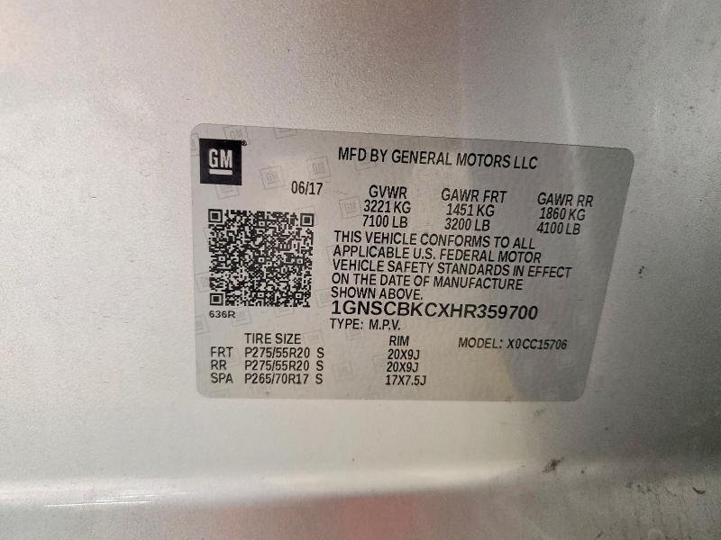 50785326 :رقم المزاد ، 1GNSCBKCXHR359700 vin ، 2017 Chevrolet Tahoe مزاد بيع