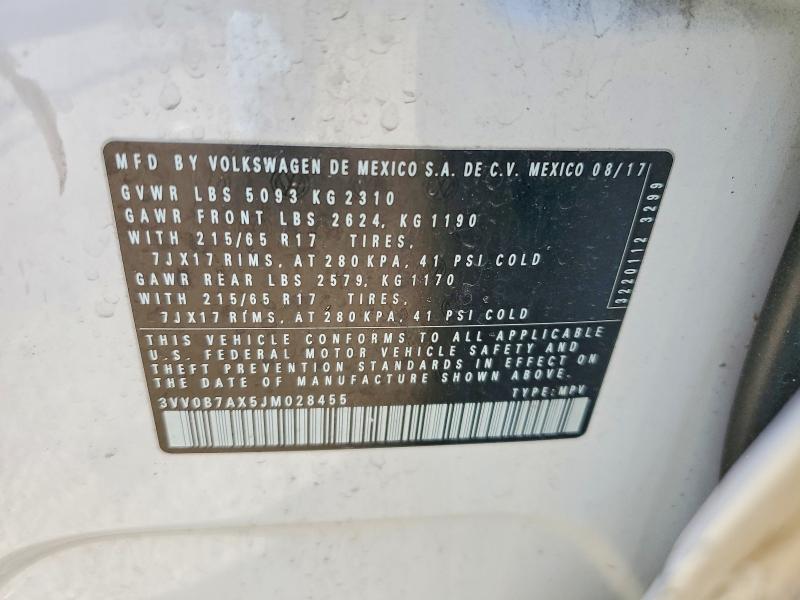 Продаж на аукціоні авто 2018 Volkswagen Tiguan, vin: 3VV0B7AX5JM028455, номер лоту: 50688326