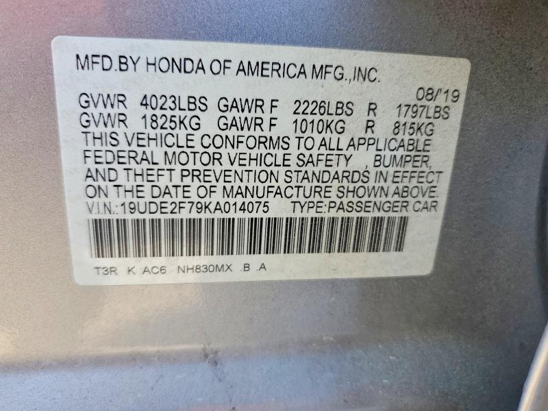 50313636 :رقم المزاد ، 19UDE2F79KA014075 vin ، 2019 Acura Ilx مزاد بيع
