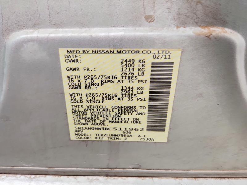 48142116 :رقم المزاد ، 5N1AN0NW3BC511962 vin ، 2011 Nissan Xterra مزاد بيع