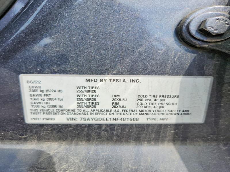 48501046 :رقم المزاد ، 7SAYGDEE1NF481608 vin ، 2022 Tesla Model Y مزاد بيع