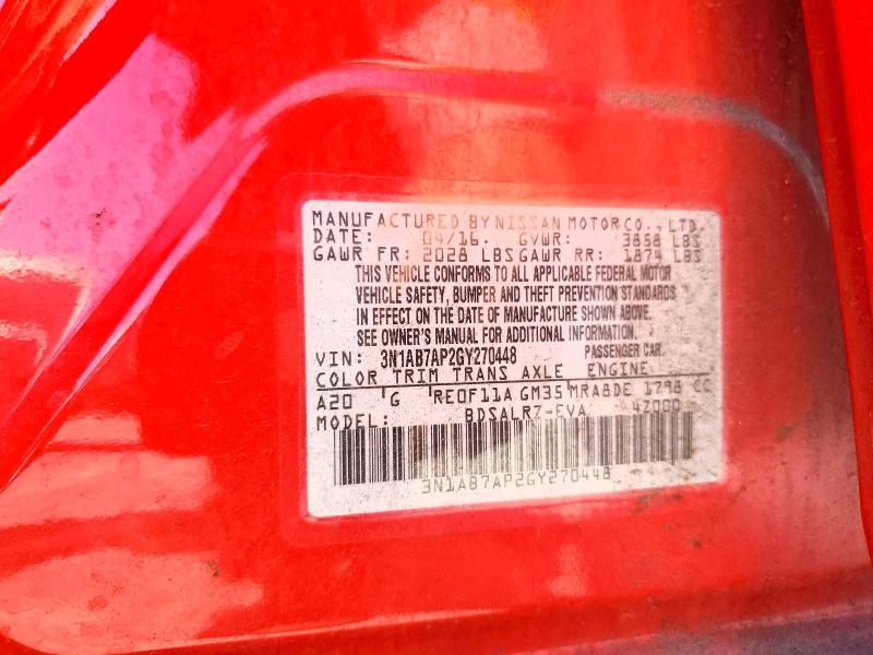 51909366 :رقم المزاد ، 3N1AB7AP2GY270448 vin ، 2016 Nissan Sentra مزاد بيع