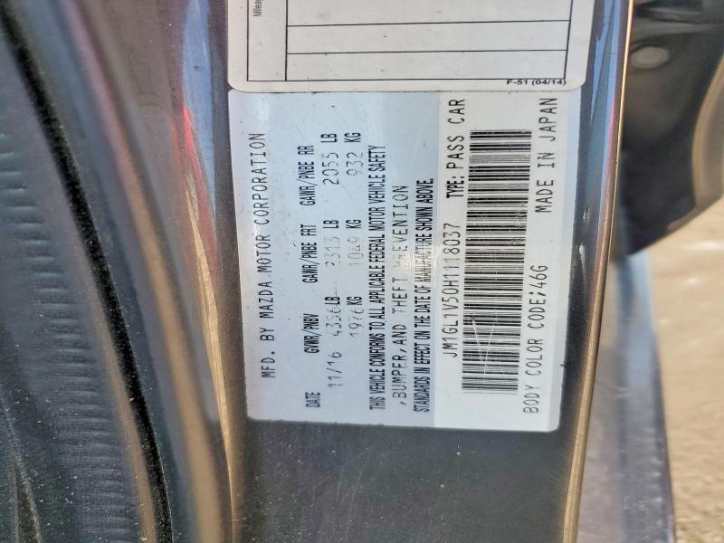 Продажа на аукционе авто 2017 Mazda 6, vin: JM1GL1V50H1118037, номер лота: 50777756