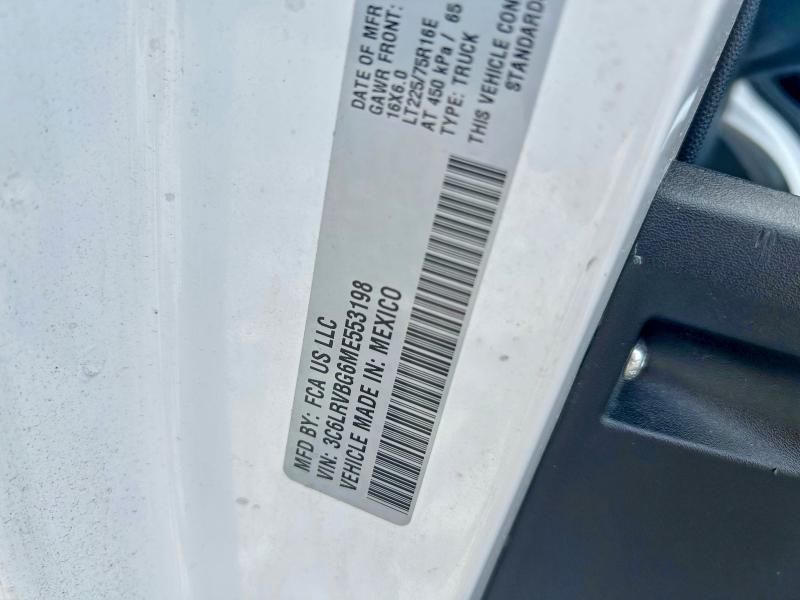 2021 Ram Promaster 1500 მანქანა იყიდება აუქციონზე, vin: 3C6LRVBG6ME553198, აუქციონის ნომერი: 52241216