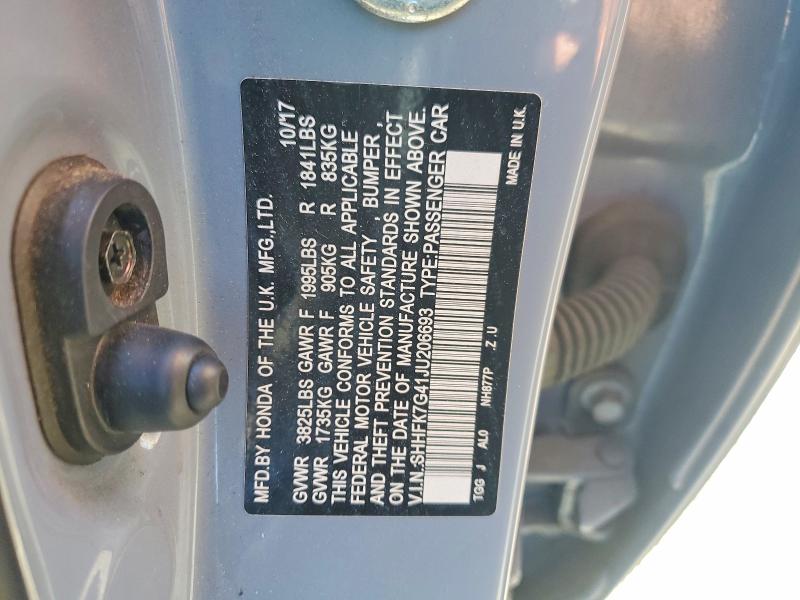 2018 Honda Civic მანქანა იყიდება აუქციონზე, vin: SHHFK7G41JU206693, აუქციონის ნომერი: 49781126