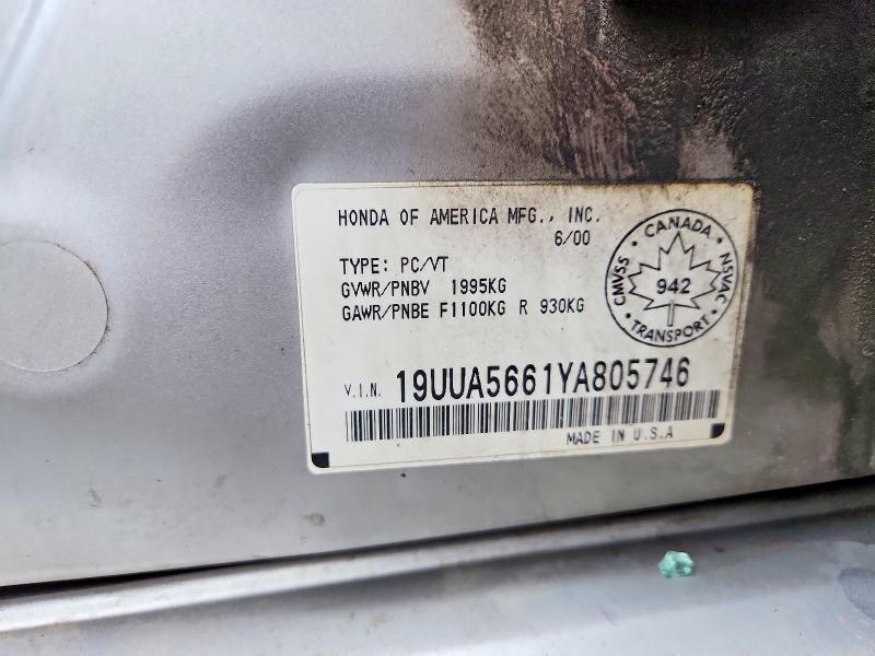 Aukcja sprzedaży 2000 Acura 3.2tl, vin: 19UUA5661YA805746, numer aukcji: 49125526