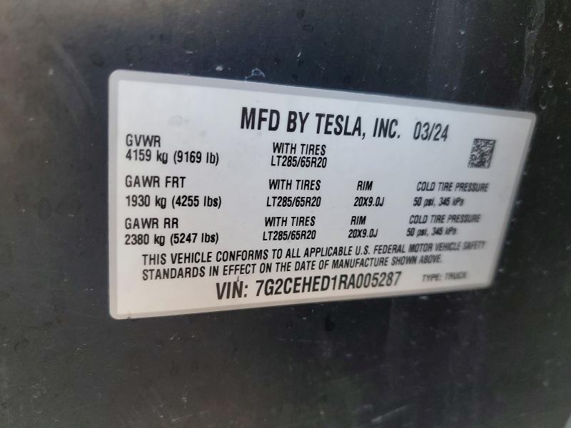 Продаж на аукціоні авто 2024 Tesla Cybertruck, vin: 7G2CEHED1RA005287, номер лоту: 48520996